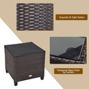 Three Piece Patio Furniture Set With Washable Cushions And Tempered Glass Tabletop Navy Blue