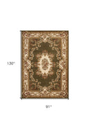 10' X 13' Green Ivory Machine Woven Hand Carved Floral Medallion Indoor Area Rug