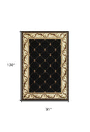 3' X 5' Black Machine Woven Hand Carved Fleur De Lis Indoor Area Rug