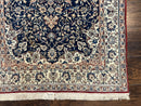 Super Fine Persian Nain Rug 3.6 x 5.4, Navy Blue and Ivory, 700 KPSI