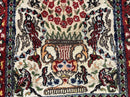 Small Indo Persian Rug 2x3 ft, Wool with Silk Highlights, Animal Pictorial Motifs Birds Vase Flowers, Cream and Maroon, Hand Knotted Fine