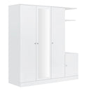 4-Door Wardrobe with Shelves, Drawers, and Full-Length Mirror, White