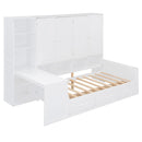 Twin Size Wooden Daybed With Three Drawers, and All-in-One Cabinet, Desk and Shelves, White