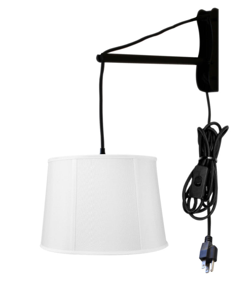 12"W MAST Plug-In Wall Mount Pendant 1 Light Black Cord/Arm Drum White Shade