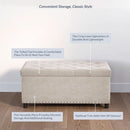 Rectangular Thirty Five Inch Beige Tufted Storage Ottoman Upholstered