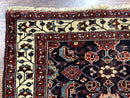Navy Blue Antique Persian Rug 3x6, Blue and Ivory Persian Carpet, Handmade 1920s Hamadan Rug