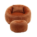 COOLMORE Modern Extra Large Round Bean Bag Chair with Footrest for Living Room, Chenille Fabric Lazy Sofa with Pillow for Adults, Teenagers,Child, Suitable for Bedroom, Dormitory, Study Room
