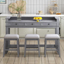 TREXM 4-Piece Dining Table Set for 3, Retro Kitchen Table and Chairs Set with 3 Storage Drawers, Ideal for Small Spaces (Gray)
