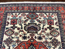 Persian Tribal Rug 8x11, Persian Ardabil Rug, Geometric Medallion Animal Pictorial Rug, Ivory Red Blue, Hand Knotted Vintage Wool Carpet