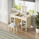 Multi-Functional 2-in-1 Vanity Desk with Flip-Top Mirror, White Oak, MDF Material, 46.5-Inch