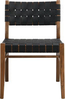 Set Of 2 Armless Dining Chairs With Rope Weave PU Leather Walnut Black