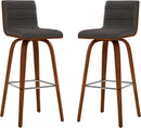 Mid-Century Modern Barstool Grey Faux Leather Wood Finish