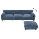 [VIDEO Provided] 108' Modular Sectional Sofa, L-Shape with 31.5' Extra-Wide Seat Cushion, USB and Type-C Charger, Phone Holder and 2 Side Storage Pockets, Free Movement Ottoman, Striped Chenille