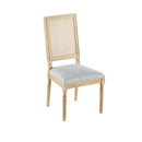 Rustic Weathered Finish French Country Dining Chairs Set - Elegant Cane Backrest & Upholstered Seats, Solid Rubberwood Frame, Grayish Green