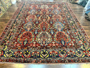 Large Persian Bakhtiari Rug 10x14, Rare Perisan Tribal Rug, Red Blue Ivory Multicolor, Hand Knotted, Semi Antique Carpet