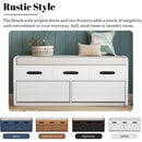 Rustic Storage Bench with 2 Drawers, Hidden Storage Space, and 3 False Drawers at the Top, Shoe Bench for Living Room, Entryway (White)