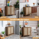 Sideboard Buffets Storage Cabinet - Boho Large Coffee Bar Cabinet with Rattan Decorated Door - Farmhouse Chest Credenza - Wood