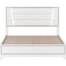 Queen Size PU Upholstered Bed, Headboard with LED Light Strips and Sparkling Shiny Decoration, No Box Spring Required, White