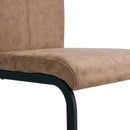 Table and chair set.A minimalist retro rectangular dining table with a textured top and black metal legs.Paired With 4 Brown technology fabric chairs with Featuring arched black legs.