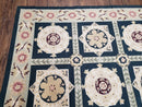 Vintage Chinese Needlepoint Rug 6x9, Panel Design Area Rug Wool Hand-Woven Black & Ivory Carpet Flat Weave Bedroom Rug 6 x 9 Living Room Rug