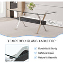 Dining table. Modern tempered glass dining table. Large modern office desk with silver plated metal legs and black MDF crossbars, suitable for both home and office use. Kitchen. 71 ''x35.4''x30 ''