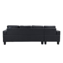 Modern Sectional Sofa Set with L Shape Chaise Lounge, Cup Holder, Black PU, 4 Seat