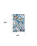 5' X 8' Blue Hand Hooked Marine Life Indoor Area Rug