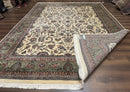 Indo Persian Rug 9x12, Allover Floral Pattern, Ivory & Green, Traditional Oriental Carpet