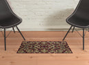 8' X 11' Red Black Machine Woven Floral Traditional Indoor Area Rug