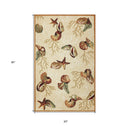 8' Beige Hand Hooked Sea Shells Indoor Runner Rug