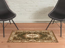 10' X 13' Green Ivory Machine Woven Hand Carved Floral Medallion Indoor Area Rug