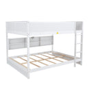 Queen Over Queen Bunk Bed with Built-in Storage Cabinets,Charging Station,Ladder,Safety Guardrails,Solid Pine Wood Bunk Bed,White