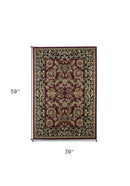 8' X 11' Red Black Machine Woven Floral Traditional Indoor Area Rug