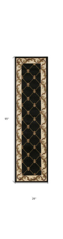 3' X 5' Black Machine Woven Hand Carved Fleur De Lis Indoor Area Rug