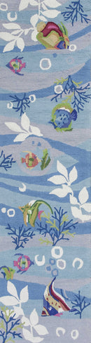 5' X 8' Blue Hand Hooked Marine Life Indoor Area Rug