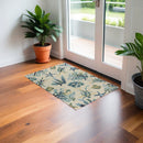 2' X 3' Ivory and Blue Seashell and Coral Hand Tufted Area Rug