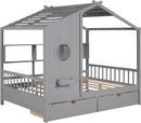 Kids Full Playhouse Bed With Drawers Shelves Storage