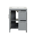 24' Bathroom Vanity with Sink, Bathroom Vanity Cabinet with Two Drawers and Door, Adjustable Shelf, Solid Wood and MDF, Grey (Old Sku:WF309411AAE)
