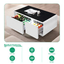 Modern Smart Coffee Table With Built-In Fridge - tooth Speaker, Wireless Charging, Touch Control Panel, USB Interface, Outlet Protection, Atmosphere Light