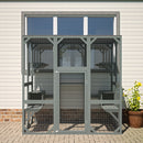 Outdoor Cat House Wooden Catio Enclosure w/Cover- Large Cat Cage with Jump Platforms and Condos, Weatherproof, Grey, 71(L)*37(W)*71(H)