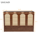 Queen Size Murphy Bed, Pine Wood Cabinet Bed with Power Station and Rattan Decoration Panel,Walnut