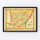 Vintage Map of Arkansas 1854