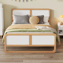 Modern Style Full Size Solid Wood Platform Bed for Kids, Teens, Adults, No Need Box Spring, Walnut and White