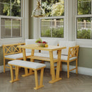 Farmhouse Solid Wood Dining Nook Set for 6, Space-Saving High Top Corner Table with Bench & Chairs, Natural+White