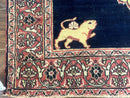 Antique Persian Mashad Rug 4x6, Semi Open Field, Navy Blue, Lion Pictorials, Triple Medallion, Dorokhsh Rug