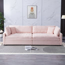Elegant Pink Corduroy Sofa with Throw Pillows and Backrests for Living Room Leisure