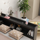 Full Size L-shaped Bookcases Bed with Power Outlets, USB Charging Ports,Two Drawers,Espresso