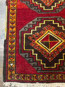 Small Antique Turkish Yastik Rug 2x3, Double Medallions, Geometric, Red, Wool
