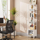 White 6-Tier Narrow Bookshelf With Door For Small Space