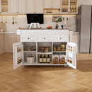 Modern Kitchen Island with Extendable Dining Table & Power Outlet, White MDF, 74.8'